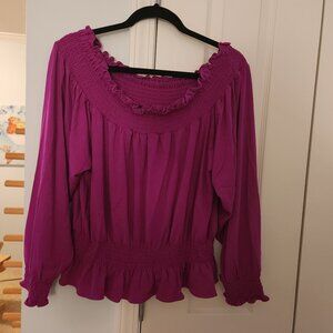 Peplum On-Off Shoulder Top - Magenta